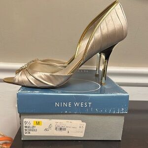 Nine West Natural Gold Satin Heels